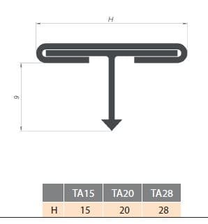 Профиль Т-образный с алюминиевой вставкой. TA 15 EМ 250 матовый